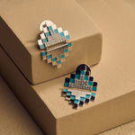 White Gold Small Diamond Turquoise Double Mashbak Earring